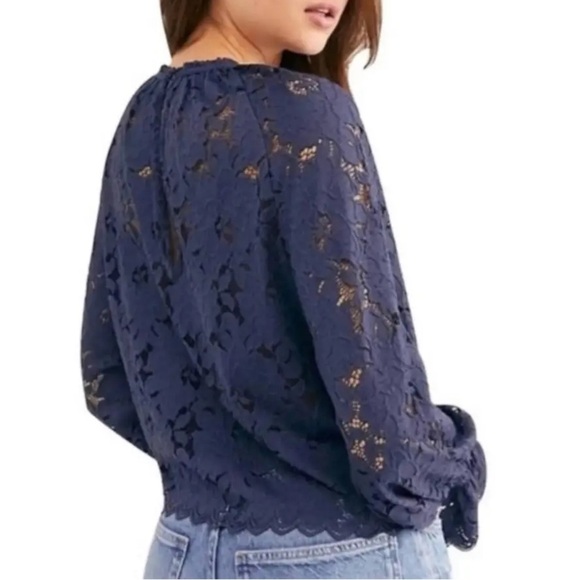 Free People Olivia Lace Top Long Sleeve Ruffle Semi-Sheer Feminine Romantic XS - Picture 8 of 14